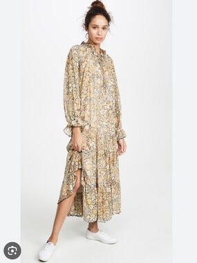 Free People Yellow Floral Tiered Maxi Dress